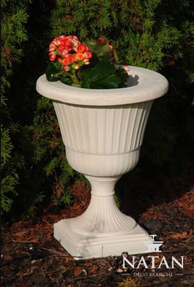 Decorative garden flower-vase pot made of weather-resistant cement with angel figure sculpture