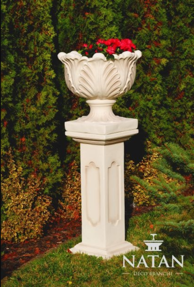 Decorative garden flower vase-pot vessel in antique style made of weather-resistant cement