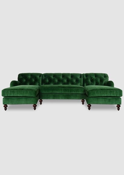 Chesterfield Corner Sofa U-Shaped Green Textile Couch Living Room Comfortable Sofa New