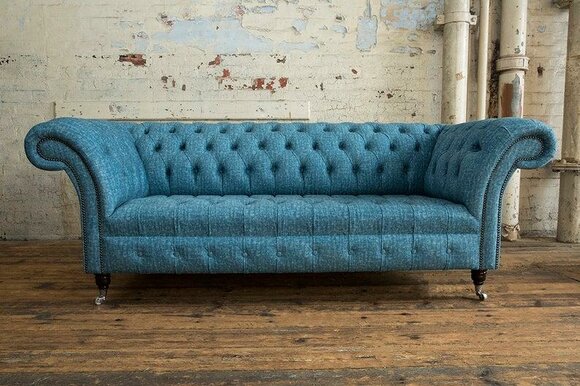 Chesterfield Couch 3 Seater Upholstery Seat Textile Fabric Leather Couches Sofas Sofa