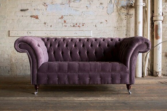 Chesterfield Sofa 2-Seater Purple Textile Upholstered Living Room TV Couch Loveseat New