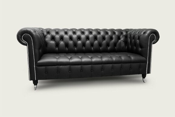 Chesterfield Sofa 3-Seater Faux Leather Upholstered Black Modern Style Comfortable New