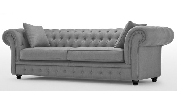 Chesterfield XXL Sofa 4-Seater Grey Textile Upholstered Real Wood Inner Frame Living Room Comfortable Couch New