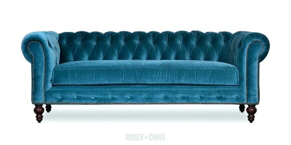 Chesterfield Living Room Velvet Couch Upholstered Seat 3-Seater Textile New Padded Ocean Blue