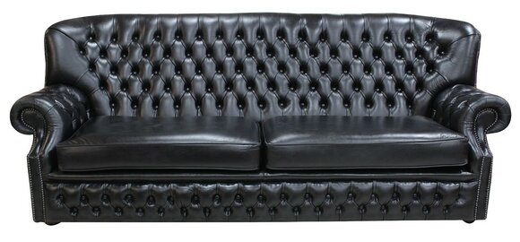 Classic Chesterfield Sofa 4-Seater Black Faux Leather Upholstered With Cushions Living Room Tall Backrest Couch New