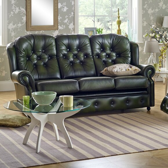 Chesterfield Sofa 3-Seater Dark Green Faux Leather Comfortable With Cushions New