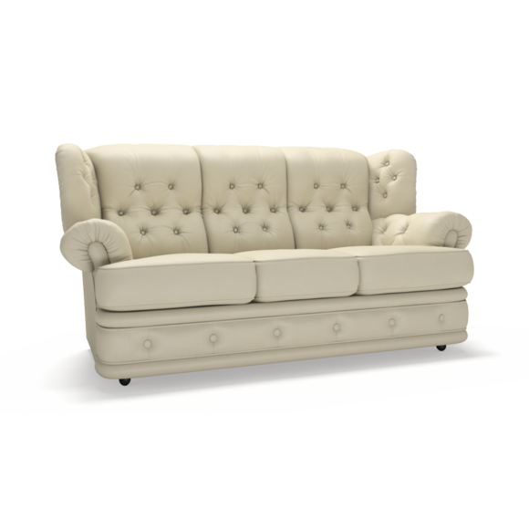 Chesterfield Sofa 3-Seater With Cushions Beige Faux Leather Comfortable Living Room Couch