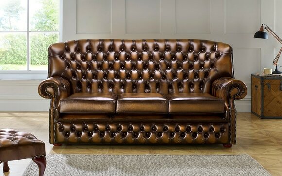 Tall Back Chesterfield Leather Sofa Couch Upholstered 3-Seater Classic Comfortable Furniture