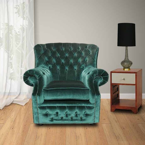 Chesterfield Velvet Green Wingback Chair 1 Seater Armchair Couch Sofa Lounge Chair New