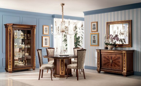 Dining room set of square extendable table & 4x chairs in antique style italian furniture arredoclassic™