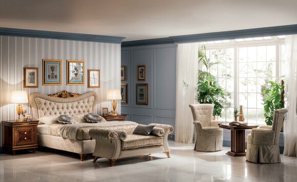 Bedroom set of chesterfield double bed & 2x bedside console in antique style italian furniture arredoclassic™