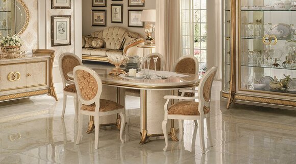 Dining room set of oval dining table & 8x chairs in art nouveau italian furniture arredoclassic™