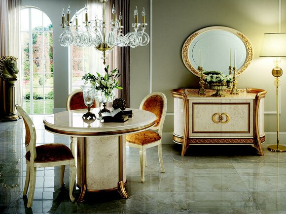 Dining room set of round table & 4x chairs in art nouveau italian furniture arredoclassic™