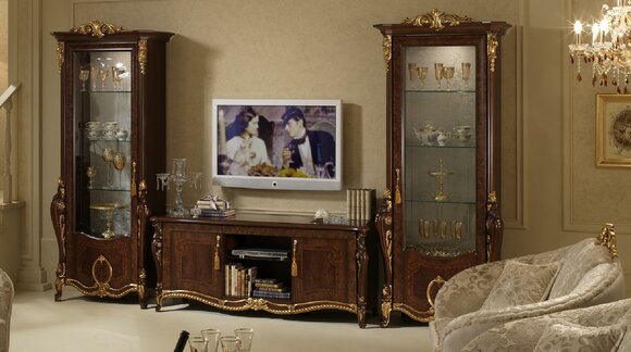 Classic style living room wall unit wooden 2x showcase & TV lowboard