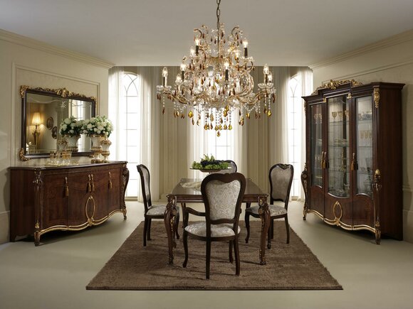 Dining room set of wooden table & 8x chairs in art nouveau italian furniture arredoclassic™