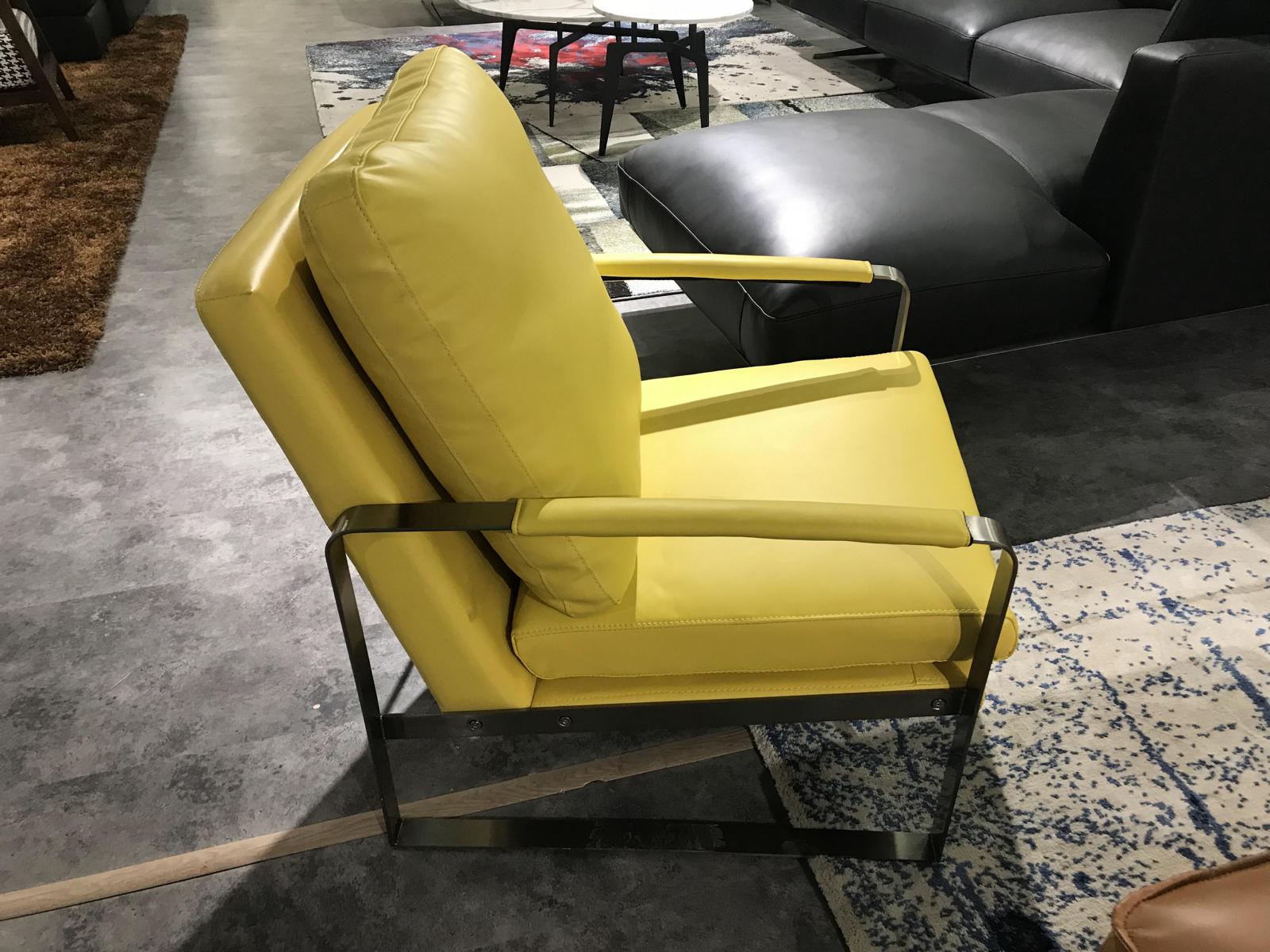 Armchair Design Couch Sofa Relax Yellow Leather Lounge Club Upholstery 1 Seater Luxury New