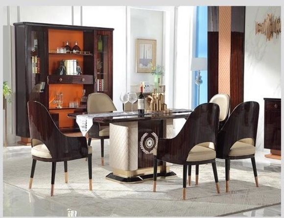 Noble Design Table 6x Armchairs Chairs Dining Room Seat Upholstery Luxury Tables Set