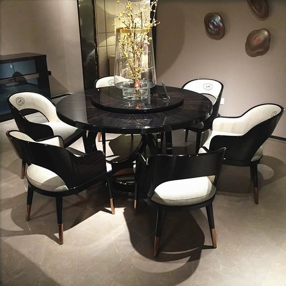 Design Round Table 6x Armchairs Chairs Dining Room Seat Upholstery Round Tables Set