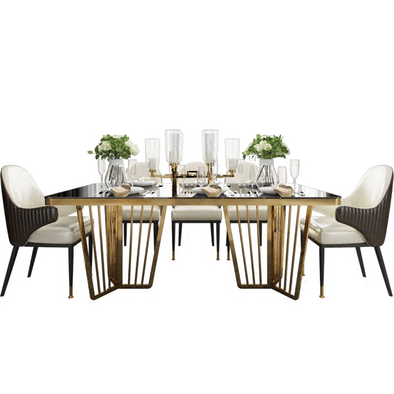 Design classic dining table wood with stainless steel tables high gloss living room