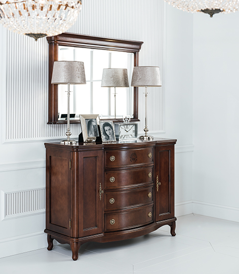 Classic style made of real wooden set of rectangular wall mirror & chest of drawers