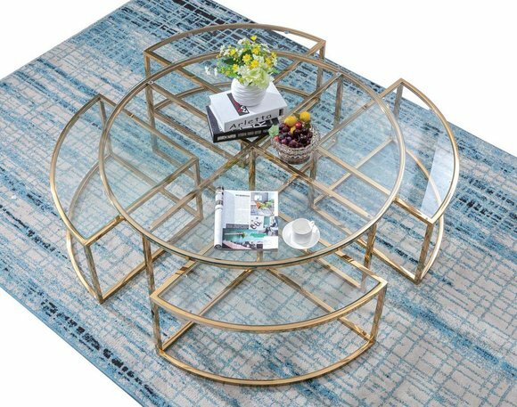 Round Designer Glass Couch Stainless Steel Sofa Table Living Design Round Metal Gold New