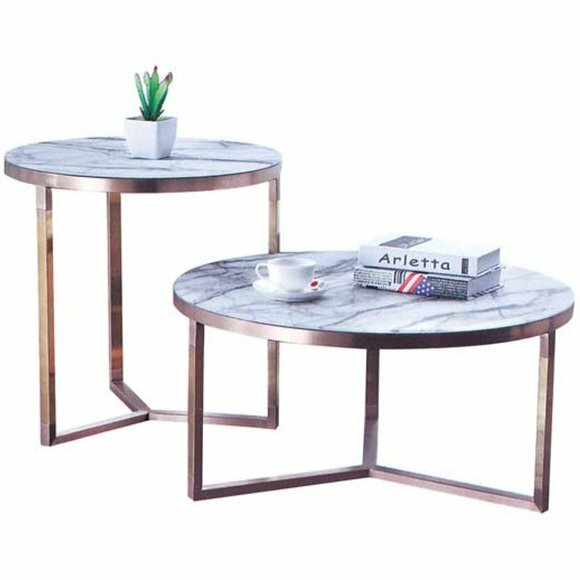 Designer Metal Couch Glass Table + Side Tables Sofa New 2 Piece Set Stainless Steel