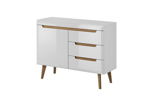 Modern style made of real MDF wooden gloss chest of 3-sliding drawers & a swing door