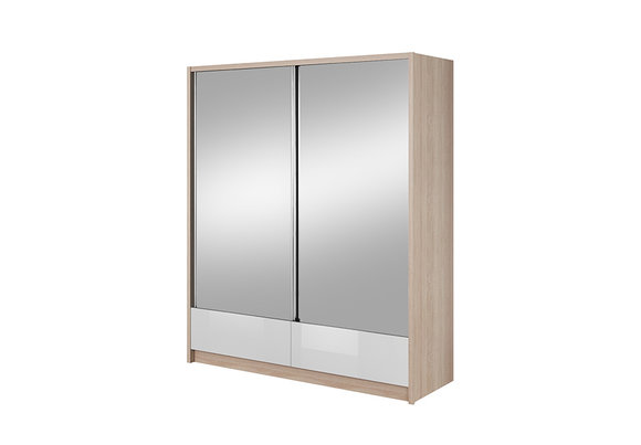 Designer wardrobe in modern style made of MDF with 2-mirrors, sliding doors & 2-sliding drawers 180cm