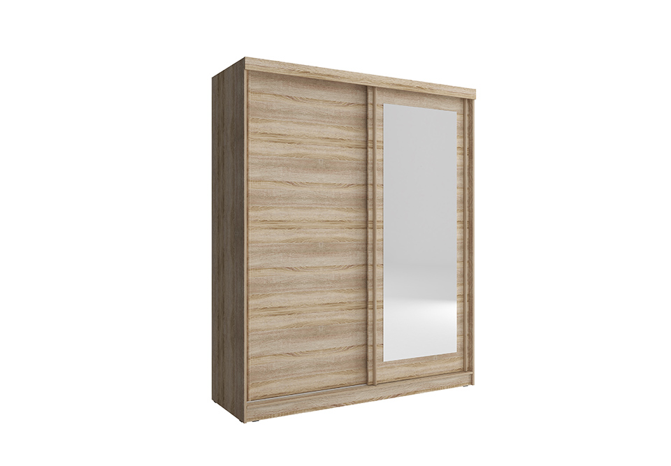 Designer wardrobe made of real MDF frame with 2-sliding drawers & massive mirror 200cm