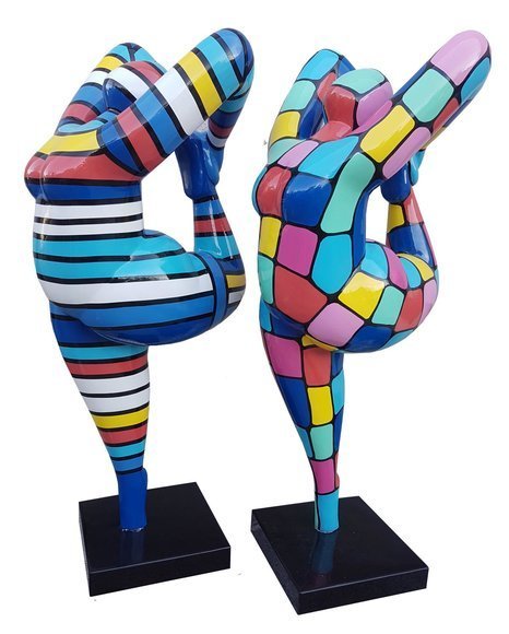 Abstract gloss decorative sculpture designed as a gymnastic figure in colorful stripes 141cm (P145)