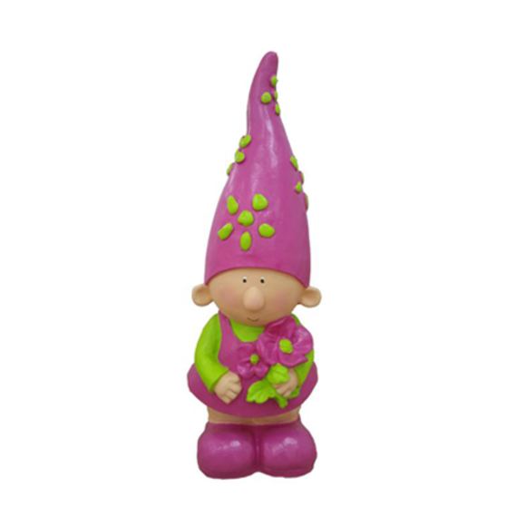 Colorful decorative garden figure designed as a green pink colored dwarf 50cm