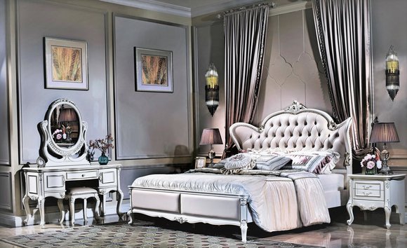 Bedroom Noble luxury furniture bed 2 bedside tables 3 pieces. Classic designer set