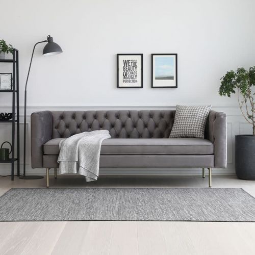 Chesterfield Sofa 3-Seater Modern Style Grey Couch Textile Upholstered Metal Legs New