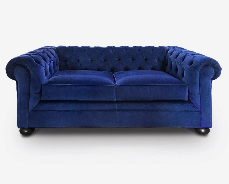 Chesterfield Complete Sofa Set 2+1 Seaters Blue Textile Upholstered New With Soft Cushions