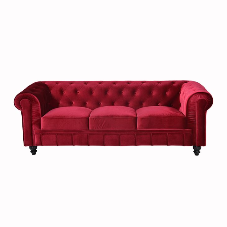 Chesterfield Sofa 3-seater Upholstered Textile Light Red With Cushions New Classic Couch