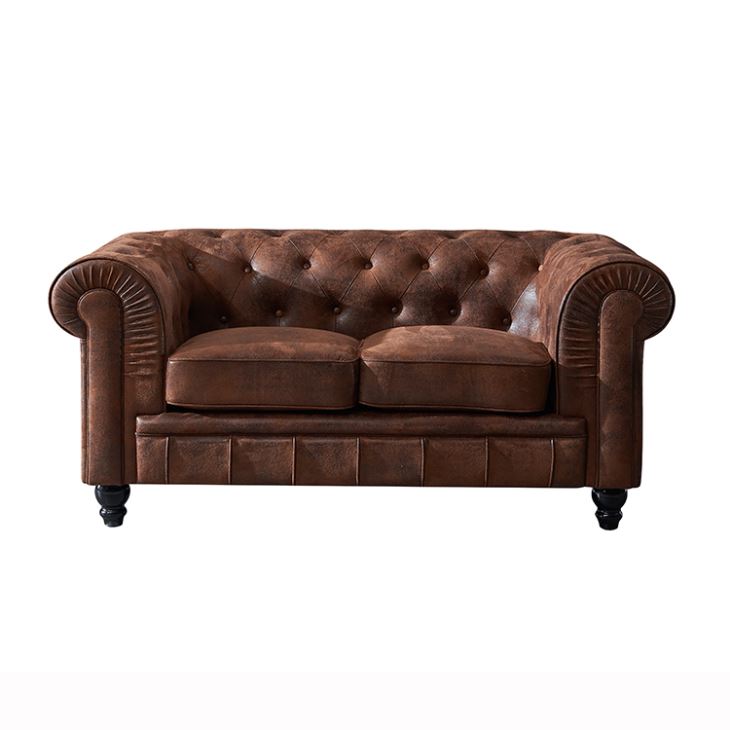 New Classic Chesterfield Sofa 2-Seater Brown With Soft Cushions Upholstered Premium Faux Leather