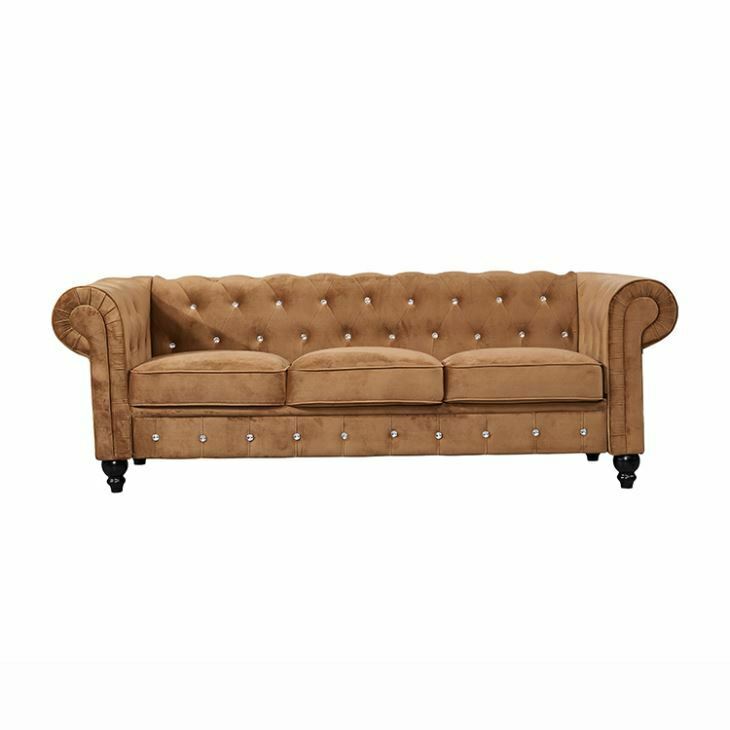 Sofa 3-Seater Brown Classic Chesterfield Style Upholstered New Premium Textile Soft Cushions