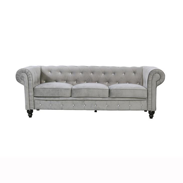 Grey Chesterfield Sofa Textile 3-seater Upholstered New With Cushions Comfortable Cosy Couch