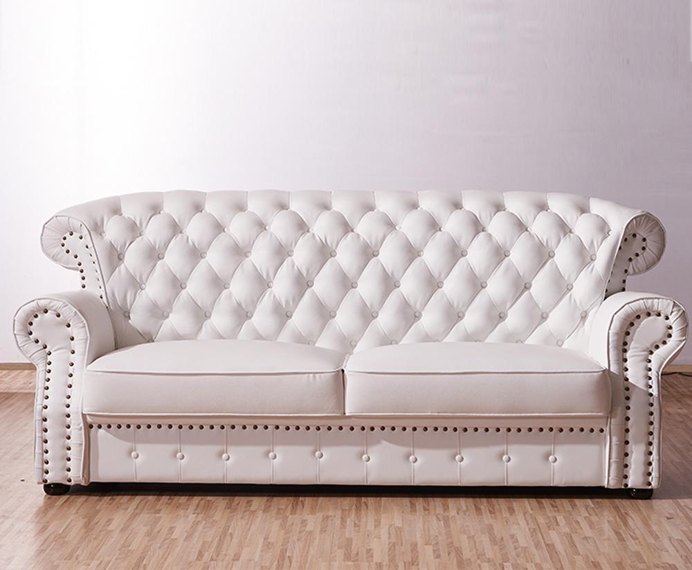 Premium Classic Chesterfield Sofa 3-Seater Upholstered Faux Leather White Couch With Cushions