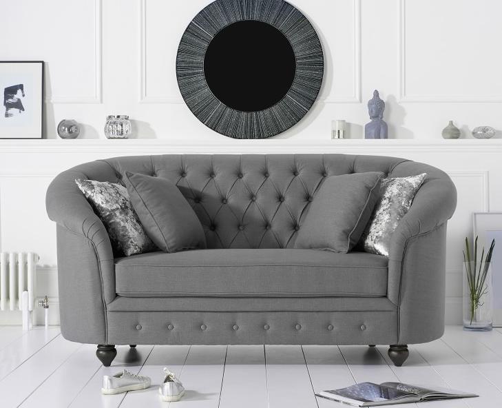 Classic Textile Chesterfield Sofa 2-Seater Silver Grey Upholstered Comfortable Loveseat Couch With Rounded Back