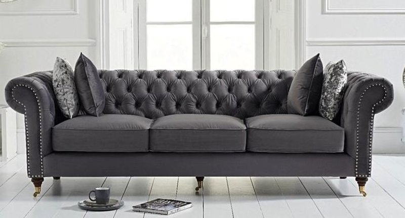 Classic Comfortable Sofa Comfortalbe 3-Seater Grey Couch Upholstered Textile New with Cushions