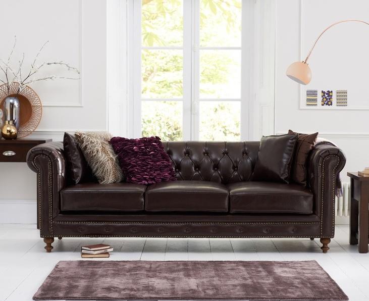 Chesterfield Sofa Premium Faux Leather Upholstered 3-Seater Living Room Couch Brown Classic