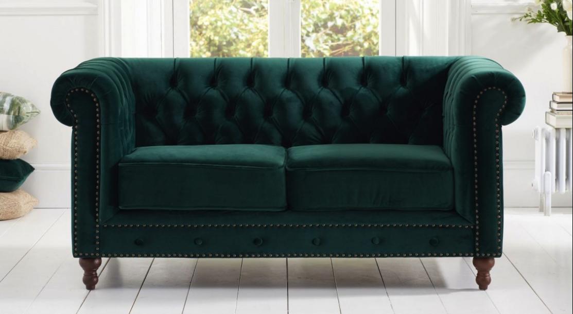 Classic Textile Sofa Chesterfield 2-Seater Loveseat New Green Upholstery Living Room JV Furniture