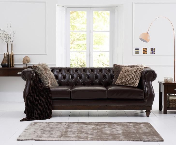 Chesterfield Sofa 3-Seater Faux Leather New With Seat Cushions Brown Colour Living Room Couch