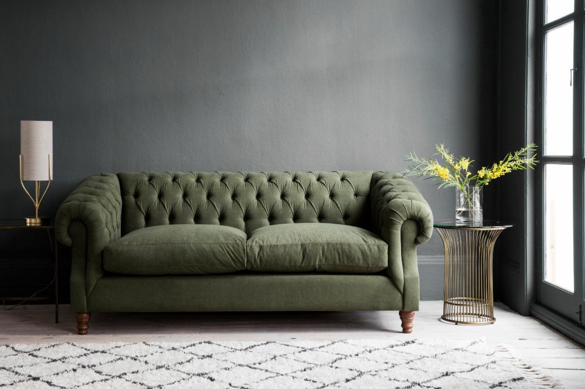 Living Room Modern Sofa 3-seater Green Textile Upholstered Padded Couch New