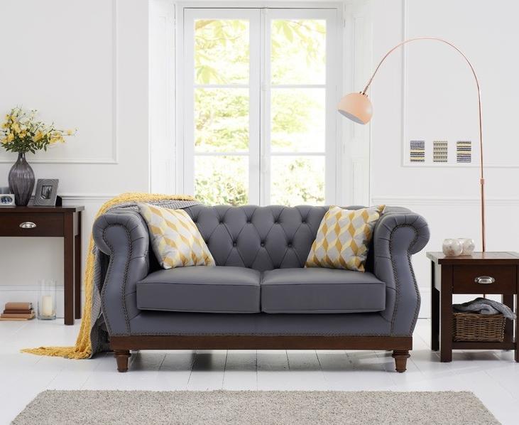 Classic Sofa 2-seater Faux Leather Couch Grey Chesterfield fabric New jvfurniture®