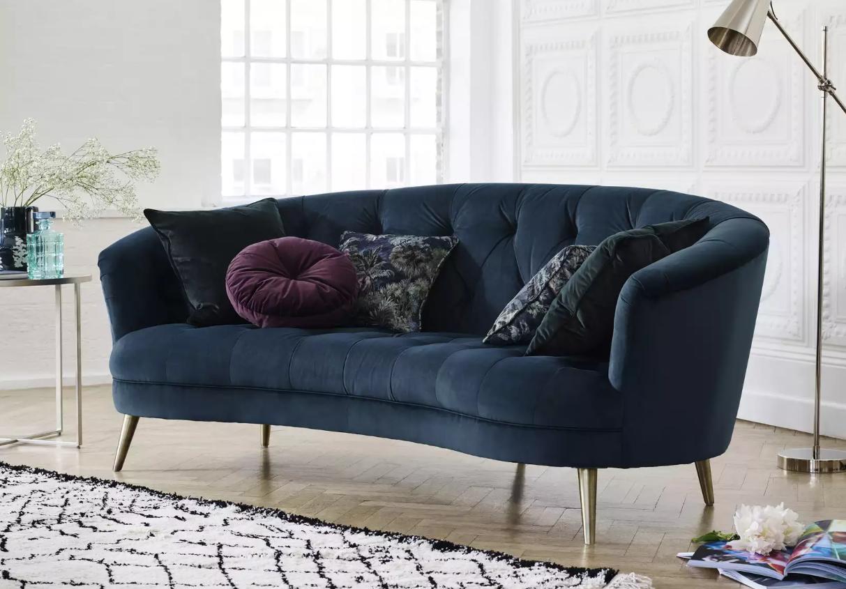 Chesterfield sofa 3-seater couch upholstery fabric textile couches Blue premium Living Room