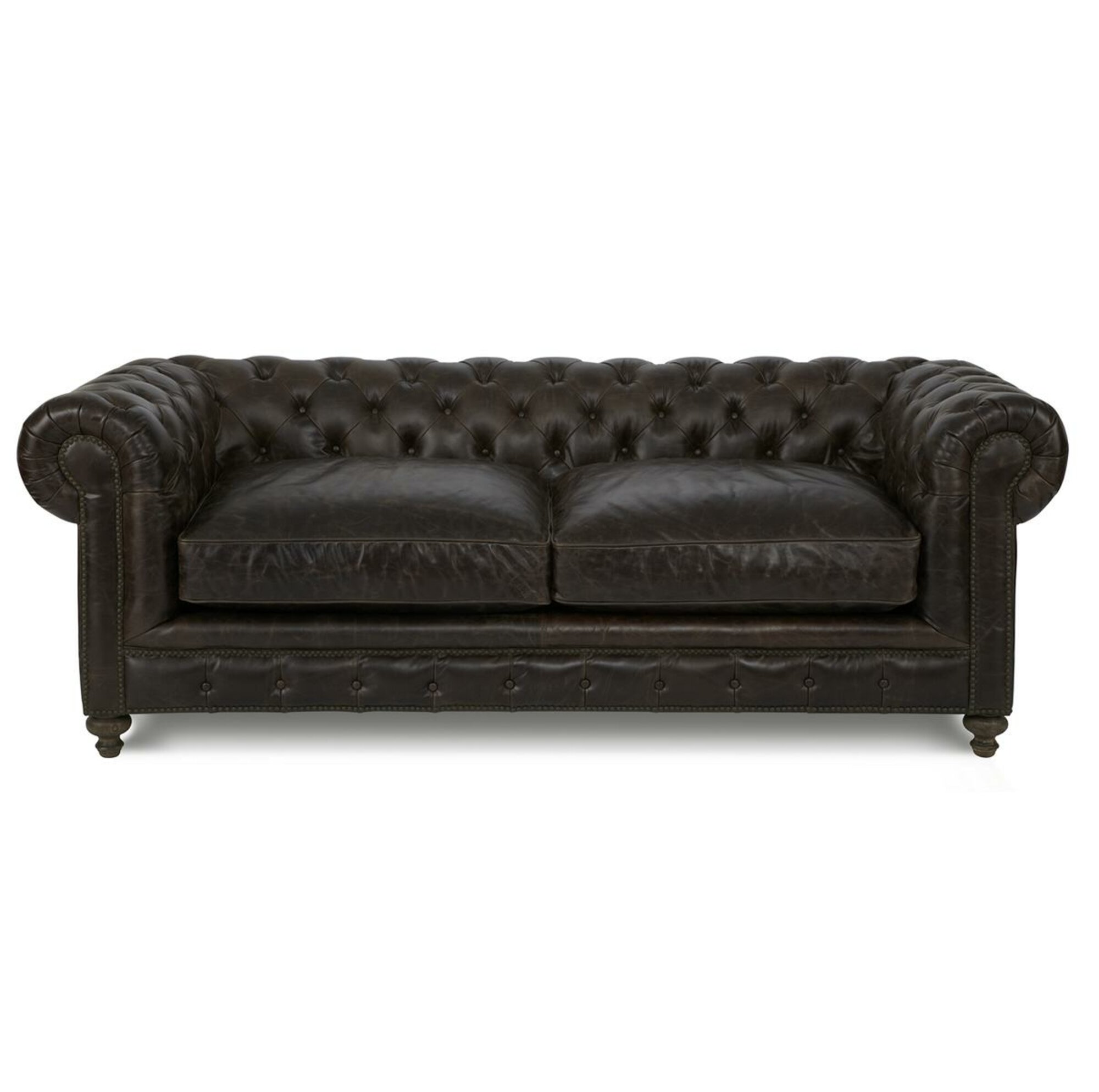 Chesterfield 3-seater Sofa Couch Upholstery Faux leather antique Classic style dark brown cover