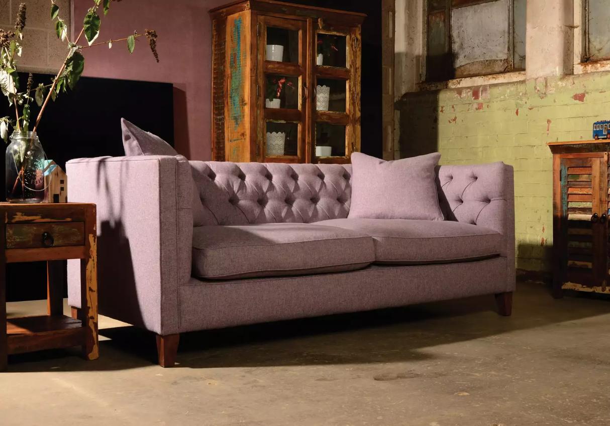 Chesterfield Sofa 3-seater couch upholstered fabric premium textile couches pink cover with cushions