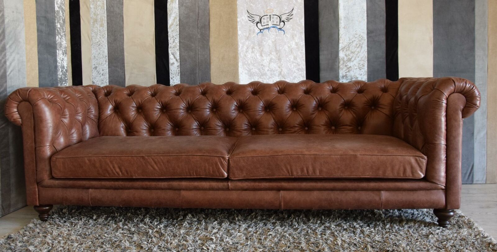 Chesterfield Sofa 3-Seater couch upholstery fabric faux leather couches set new brown with cushions